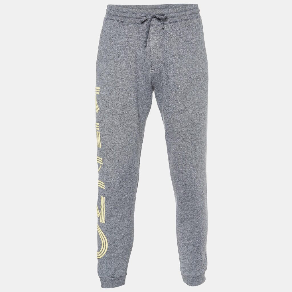 luxury-men-kenzo-used-clothes-p990196-004 Kenzo Grey Melange Cotton Logo Detail Jogger Pants S
