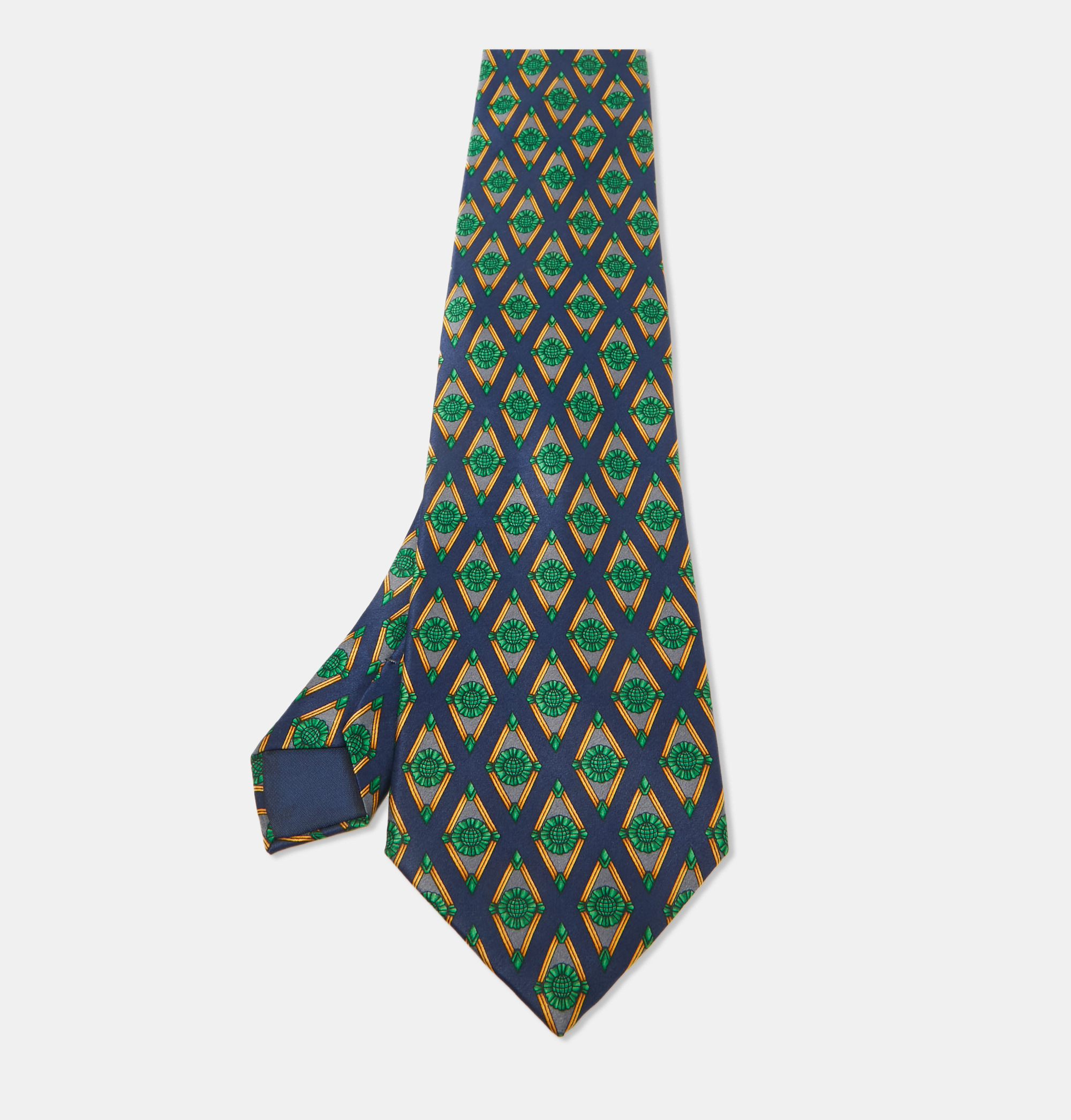 luxury-men-lanvin-used-accessories-p1027561-001 Lanvin Navy Blue Printed Satin Silk Traditional Tie