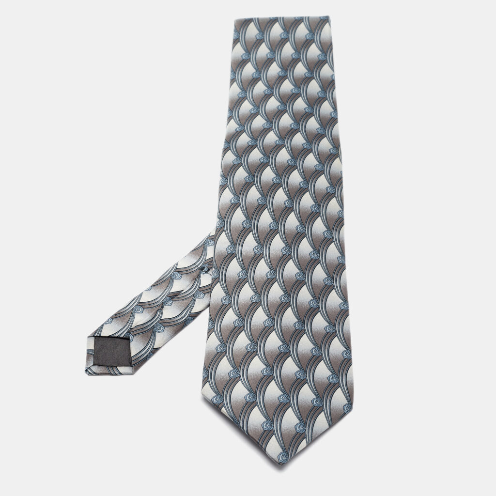 luxury-men-lanvin-used-accessories-p1027618-001 Lanvin Grey Printed Silk Tie