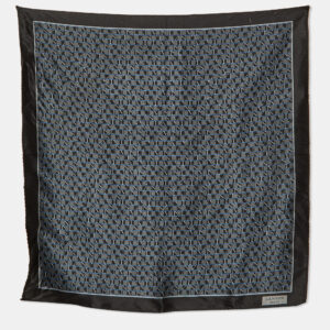 Lanvin Black Logo Print Silk Pocket Square