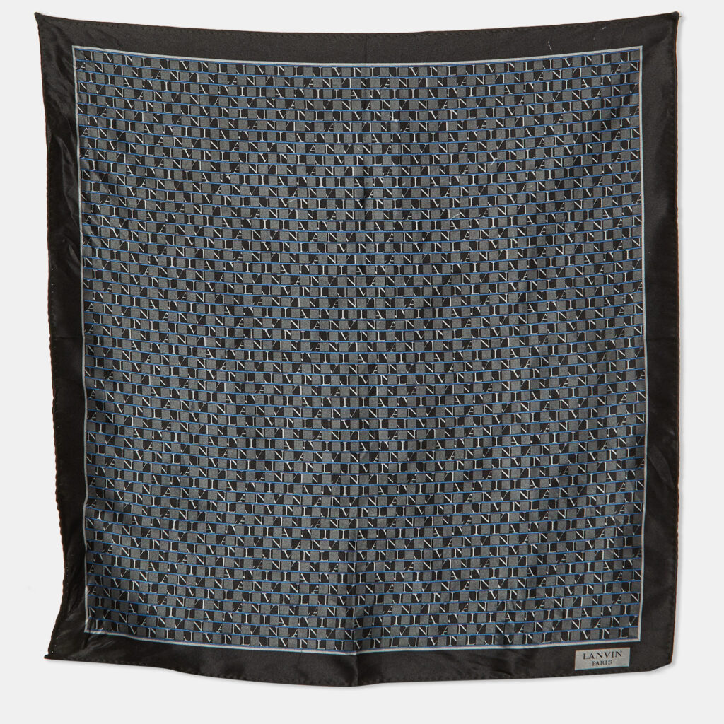 luxury-men-lanvin-used-accessories-p1129445-006 Lanvin Black Logo Print Silk Pocket Square