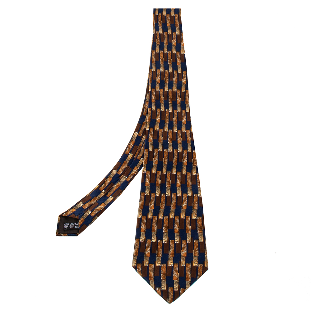 luxury-men-lanvin-used-accessories-p473189-004 Lanvin Vintage Brown Geometric Printed Silk Traditional Tie
