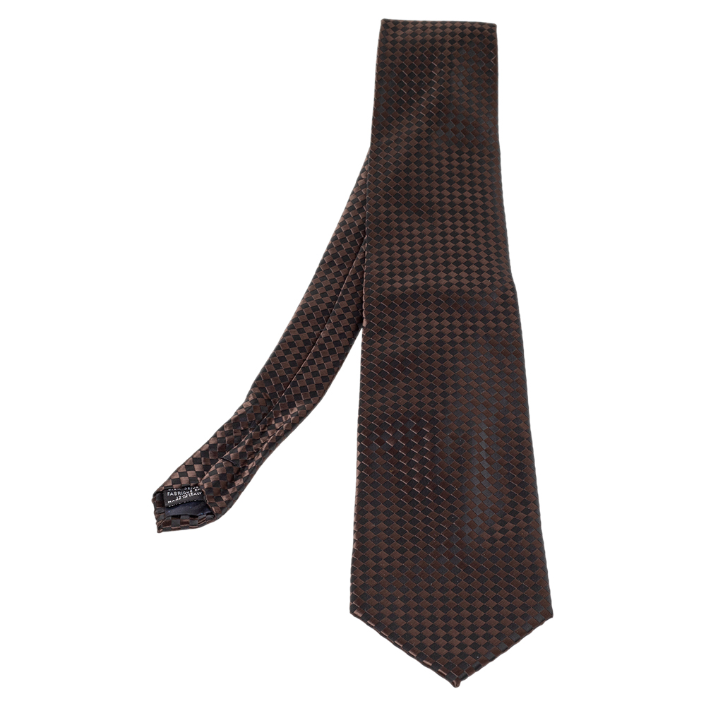 luxury-men-lanvin-used-accessories-p473193-001 Lanvin Vintage Brown & Black Checkered Silk Traditional Tie