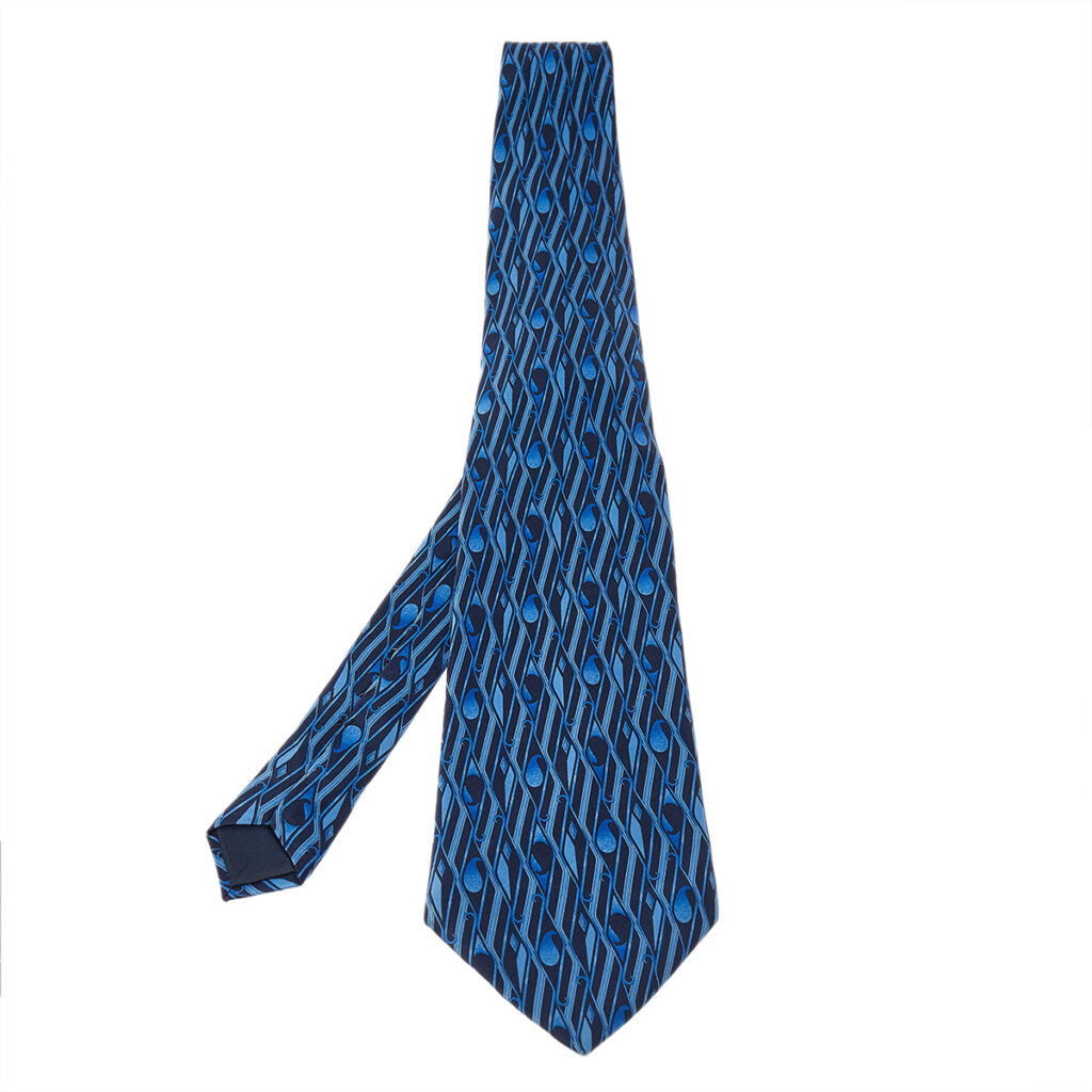 luxury-men-lanvin-used-accessories-p493820-001 Lanvin Navy Blue Geometric Paisley Print Traditional Silk Tie