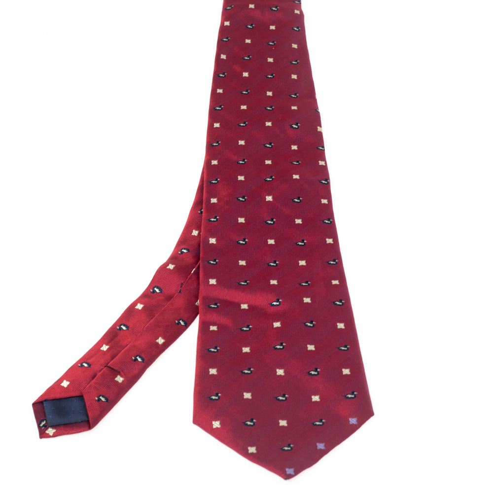 luxury-men-lanvin-used-accessories-p533082-001-2 Lanvin Vintage Red Jacquard Silk Traditional Tie