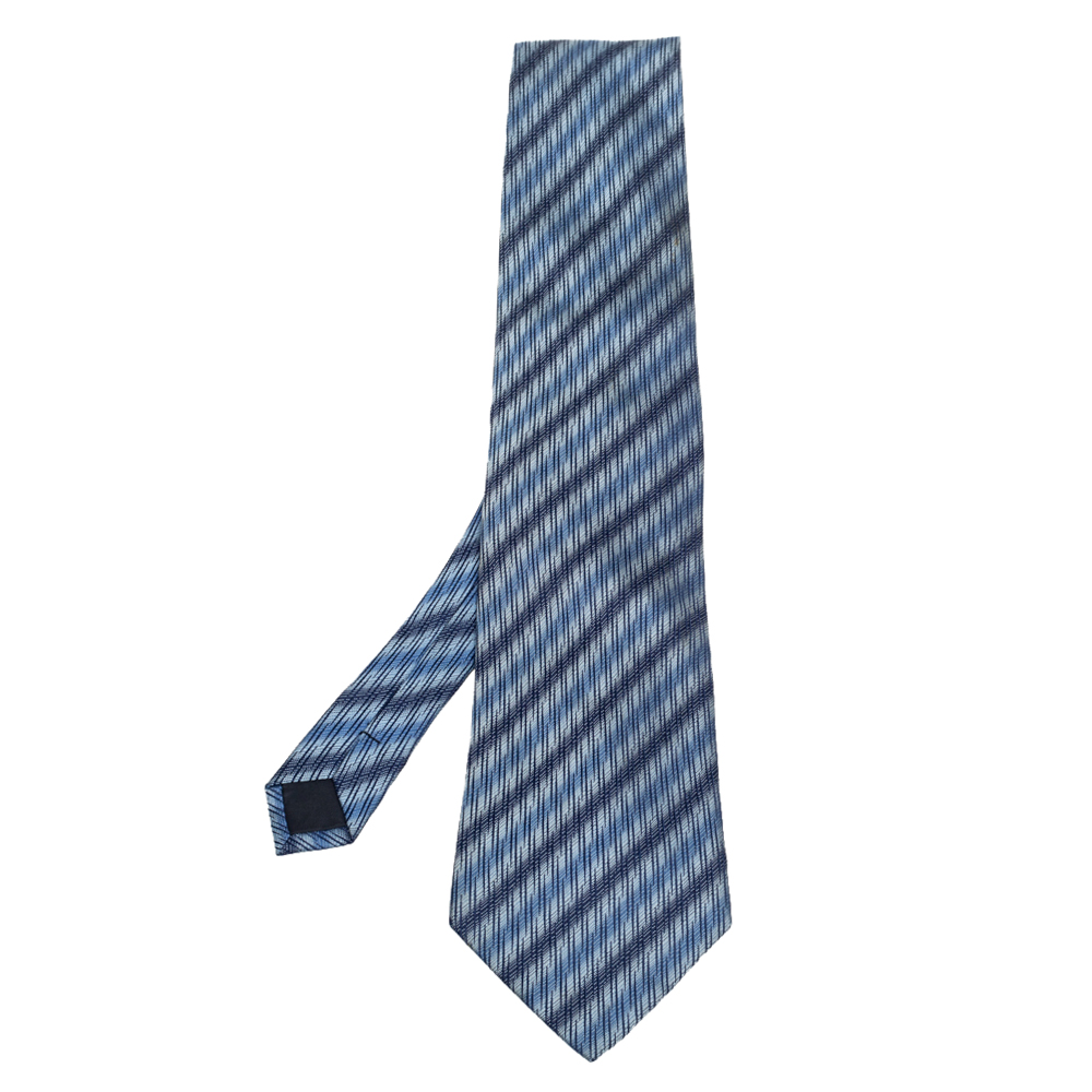 luxury-men-lanvin-used-accessories-p540690-002-1 Lanvin Blue Striped Jacquard Silk Tie