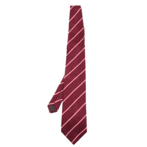 Lanvin Burgundy Striped Silk Jacquard Tie