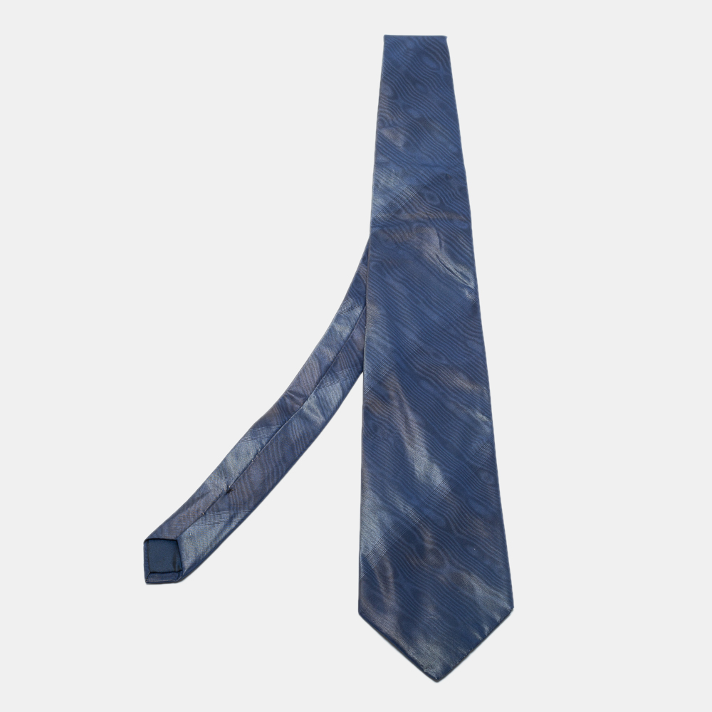 luxury-men-lanvin-used-accessories-p728415-001 Lanvin Navy Blue Patterned Print Silk Tie