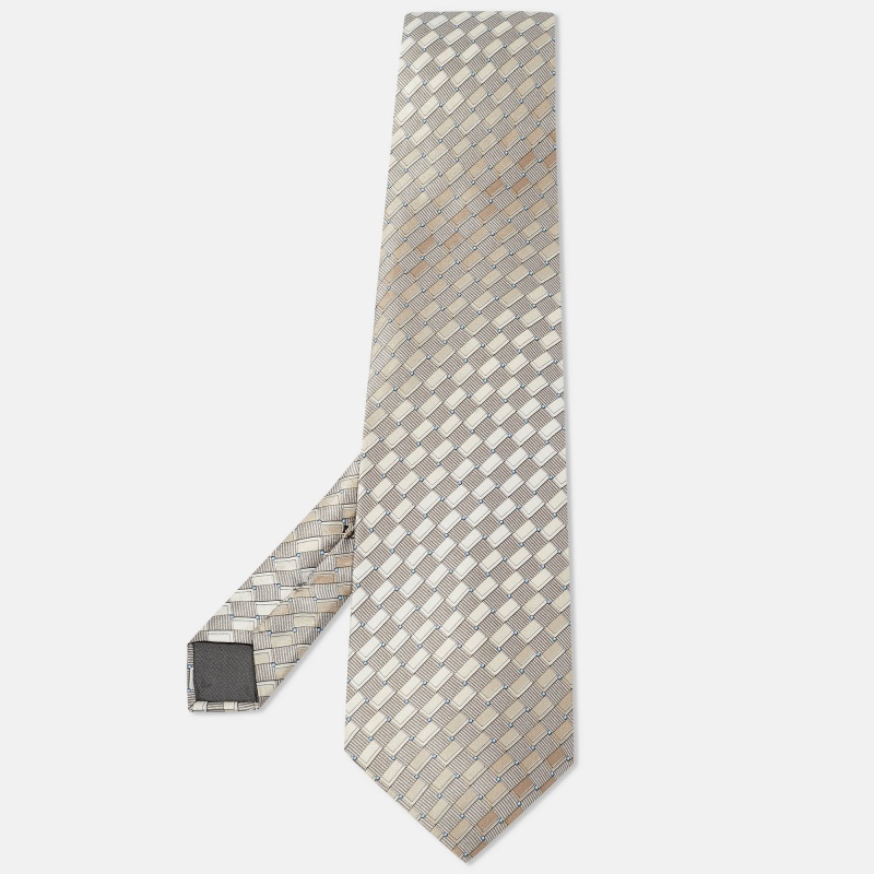 Lanvin Grey Printed Silk Traditional Tie