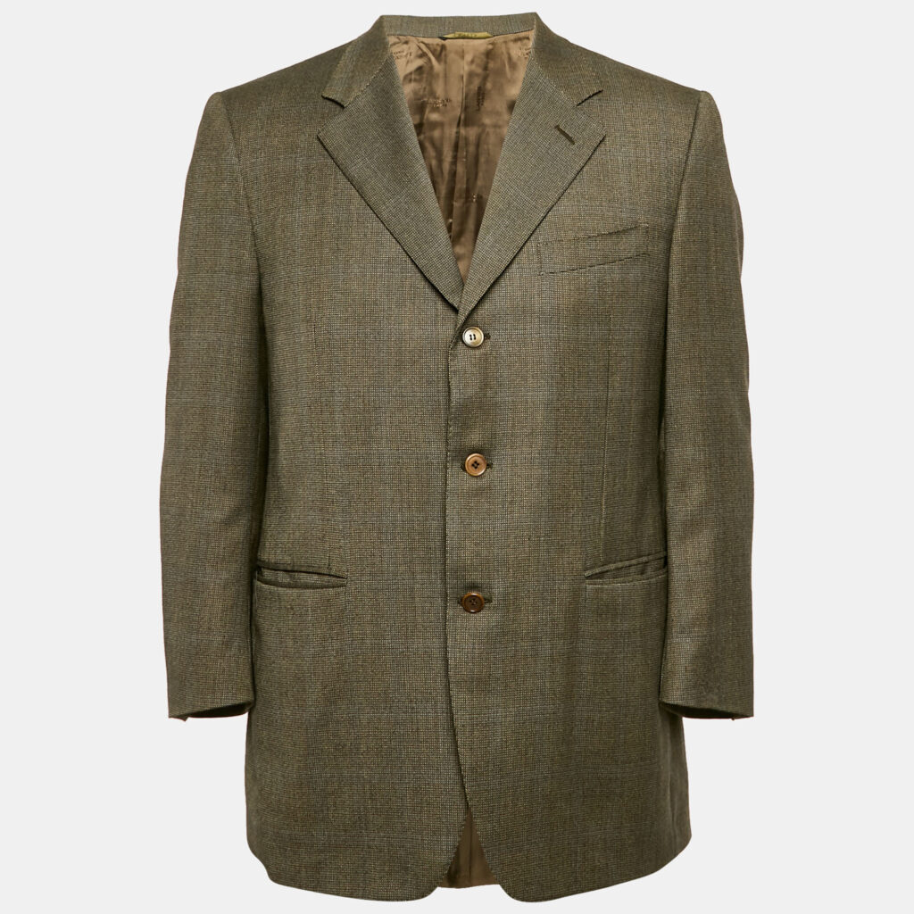 Lanvin Khaki Patterned Wool Regular Fit Blazer L