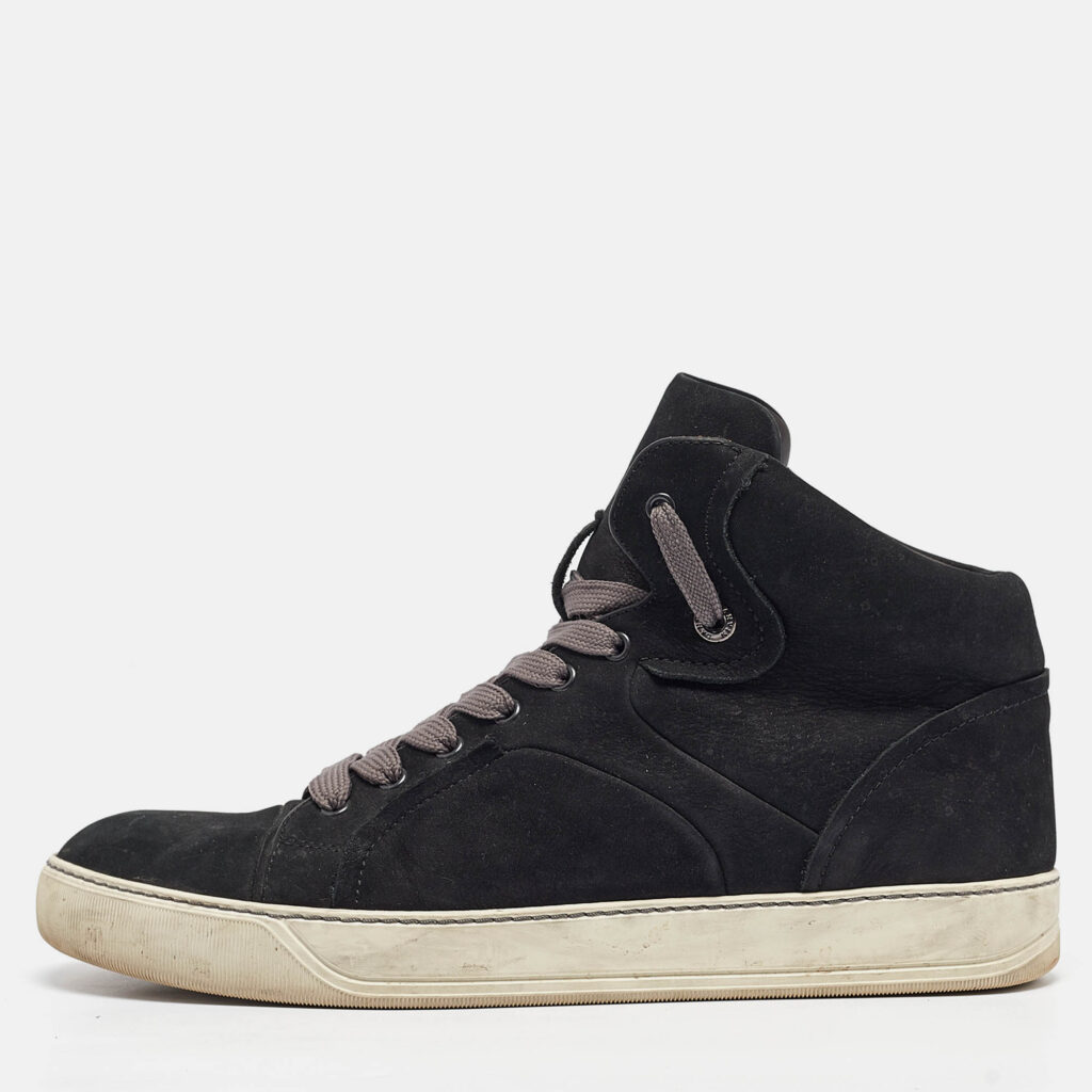luxury-men-lanvin-used-shoes-p1044361-010 Lanvin Black Nubuck High Top Sneakers Size 42