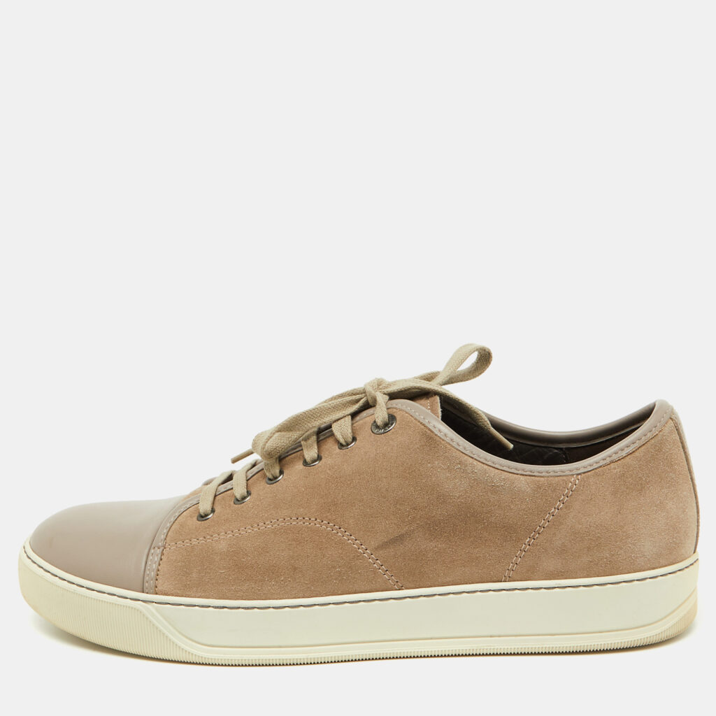 luxury-men-lanvin-used-shoes-p1103765-001 Lanvin Beige/Light Grey Suede and Leather DDB1 Low Top Sneakers Size 43
