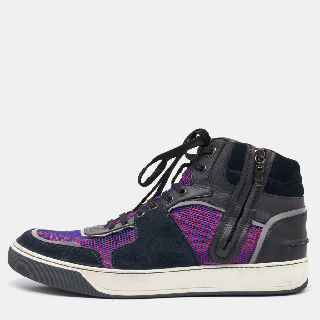 luxury-men-lanvin-used-shoes-p1125169-003 Lanvin Multicolor Leather and Mesh High Top Sneakers Size 41