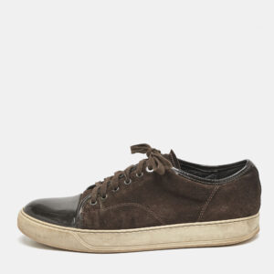 Lanvin Brown Patent Leather and Suede Lace Up Sneakers Size 43