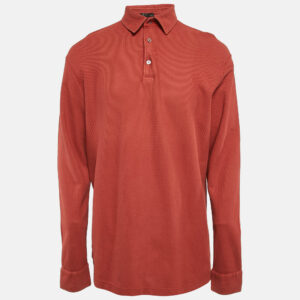 Loro Piana Rust Orange Cotton Pique Full Sleeve Polo T-Shirt XXXL