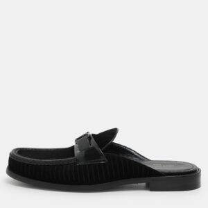 louis vuitton black leather and velvet major open back loafers size 42.5