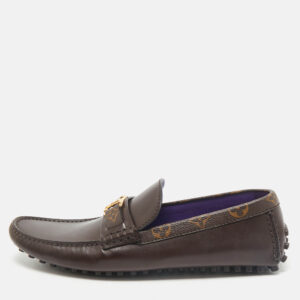 Louis Vuitton Dark Brown Leather Hockenheim Slip On Loafers Size 43.5
