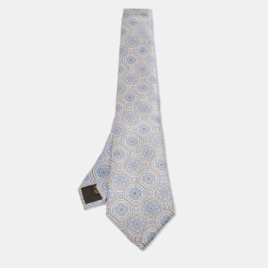 Louis Vuitton Blue Quatrefoil Pattern Print Silk Tie