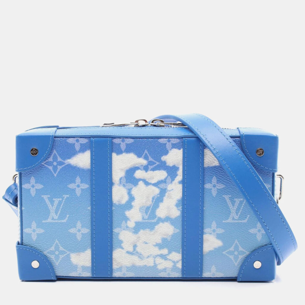 luxury-men-louis-vuitton-used-bags-p1167893-005 Louis Vuitton Soft Trunk Blue White Coated Canvas Leather Shoulder Bag