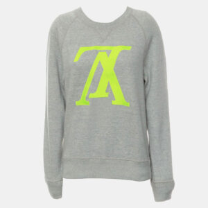 Louis Vuitton Light Grey, Neon Green Logo Embroidered Sweater SZ S