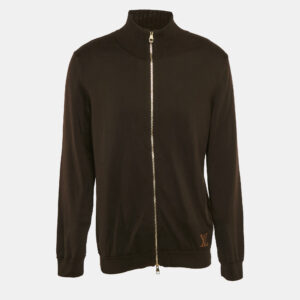 Louis Vuitton Brown Cotton Knit Zip-Up Jacket XL