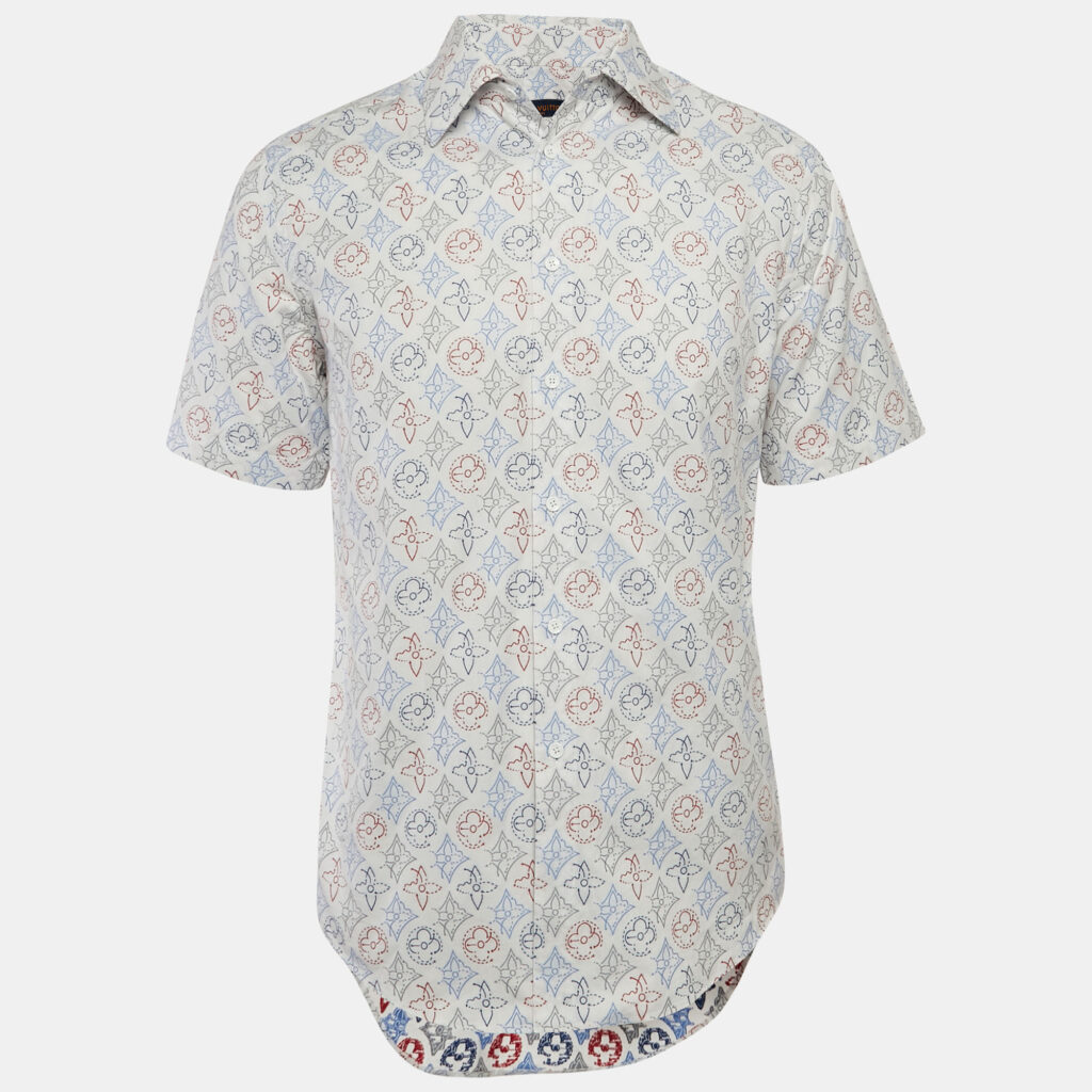 Louis Vuitton White Monogram Jacquard Short-Sleeve Shirt M