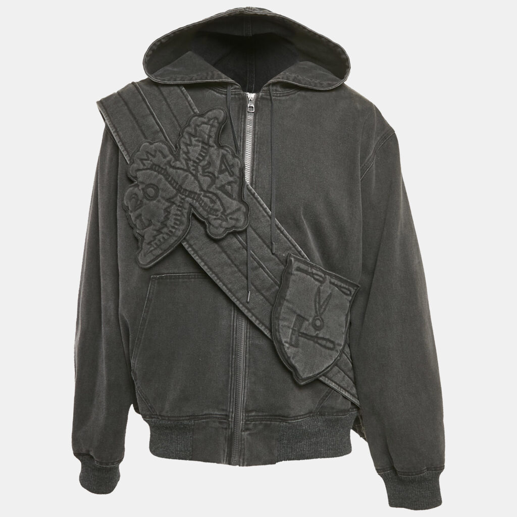 luxury-men-louis-vuitton-used-clothes-p1163158-001 Louis Vuitton Faded Black Applique Detail Zip-Up Jacket XL