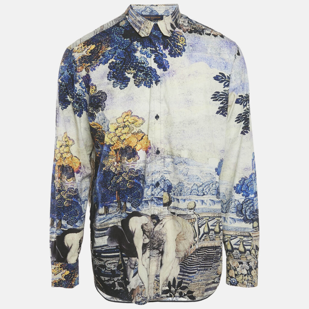 luxury-men-louis-vuitton-used-clothes-p1164601-001.jpg Louis Vuitton Blue DNA Tapestry Print Cotton Shirt M