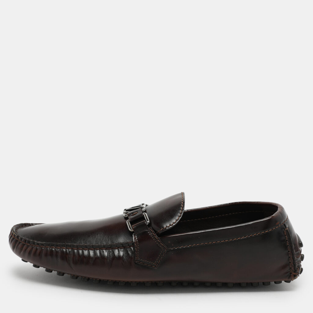 luxury-men-louis-vuitton-used-shoes-p1046351-003 Louis Vuitton Brown Leather Hockenheim Loafers Size 44