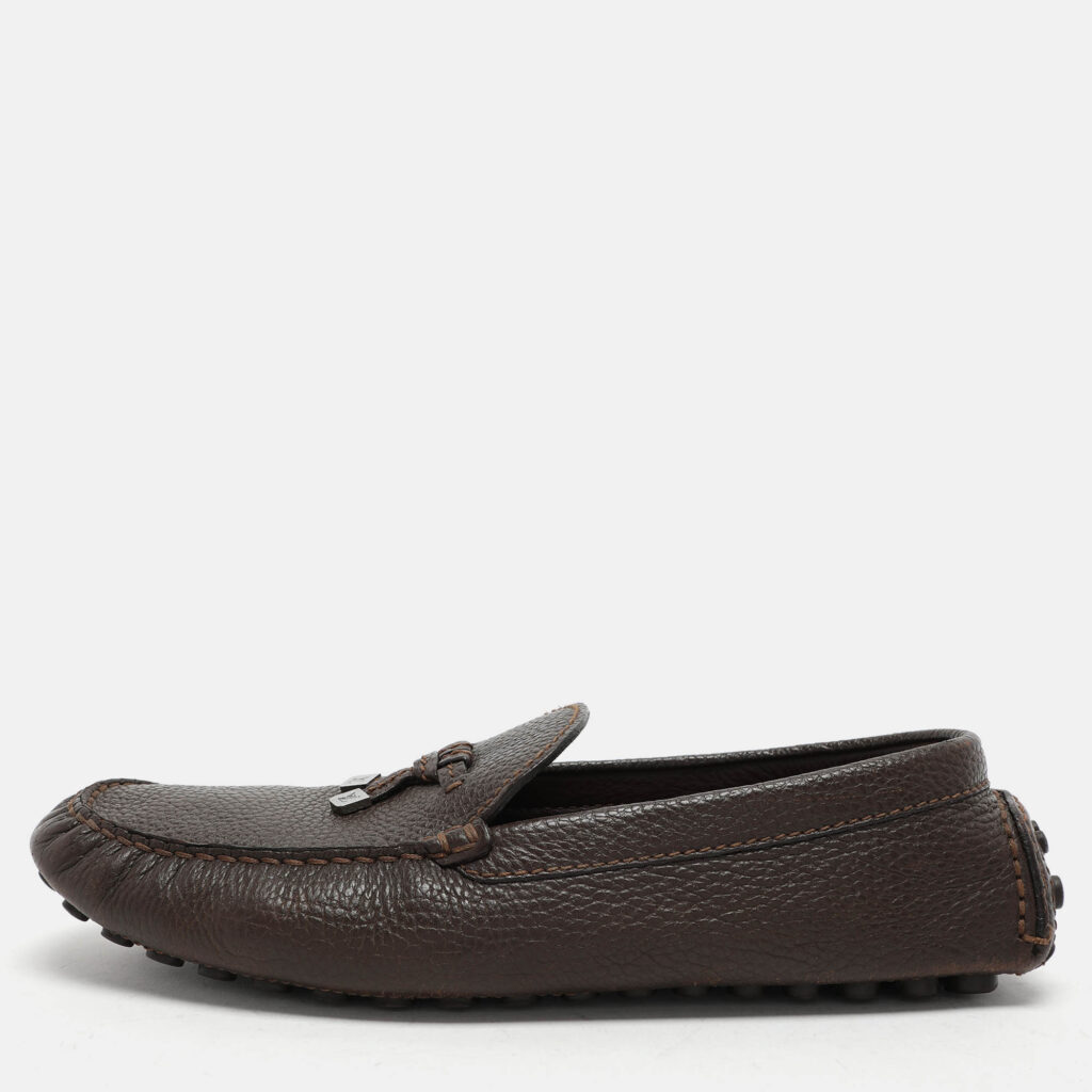 luxury-men-louis-vuitton-used-shoes-p1047083-010 Louis Vuitton Brown Leather Bow Loafers Size 44