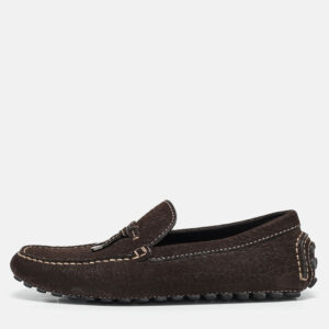 Louis Vuitton Dark Brown Textured Nubuck Leather Bow Loafers Size 41