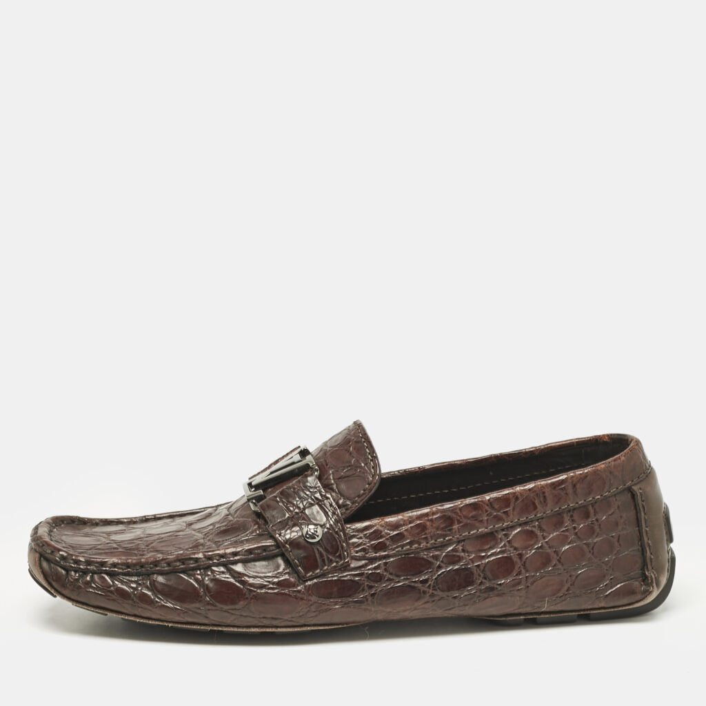 Louis Vuitton Dark Brown Alligator Leather Monte Carlo Loafers Size 43.5