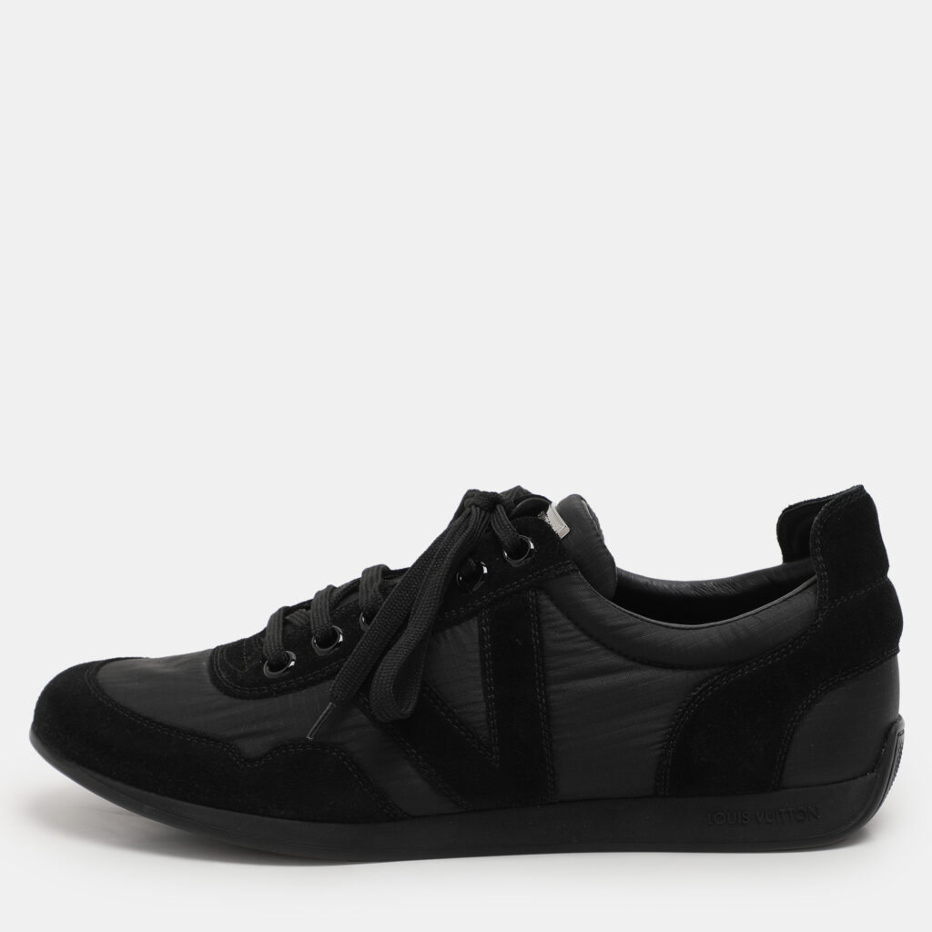 luxury-men-louis-vuitton-used-shoes-p1110298-001 Louis Vuitton Black Nylon and Suede Fuselage Low-Top Sneakers Size 40