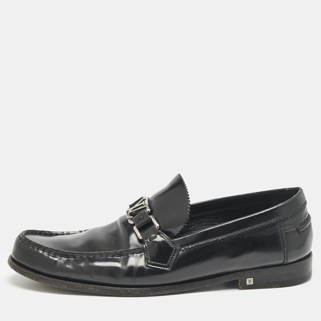 luxury-men-louis-vuitton-used-shoes-p1129319-003 Louis Vuitton Black Leather Major Loafers Size 42.5