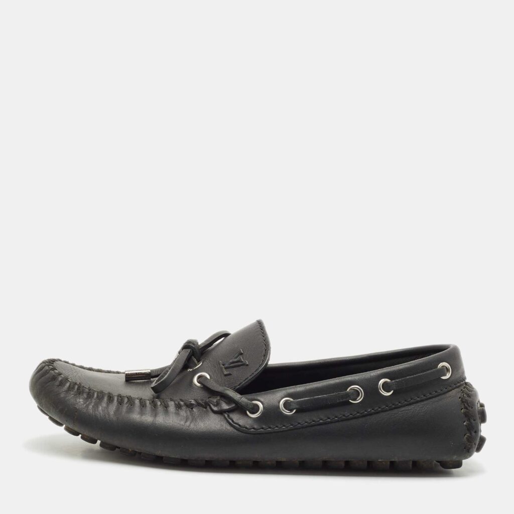 luxury-men-louis-vuitton-used-shoes-p1145056-003 Louis Vuitton Black Leather Bow Slip On Loafers Size 39