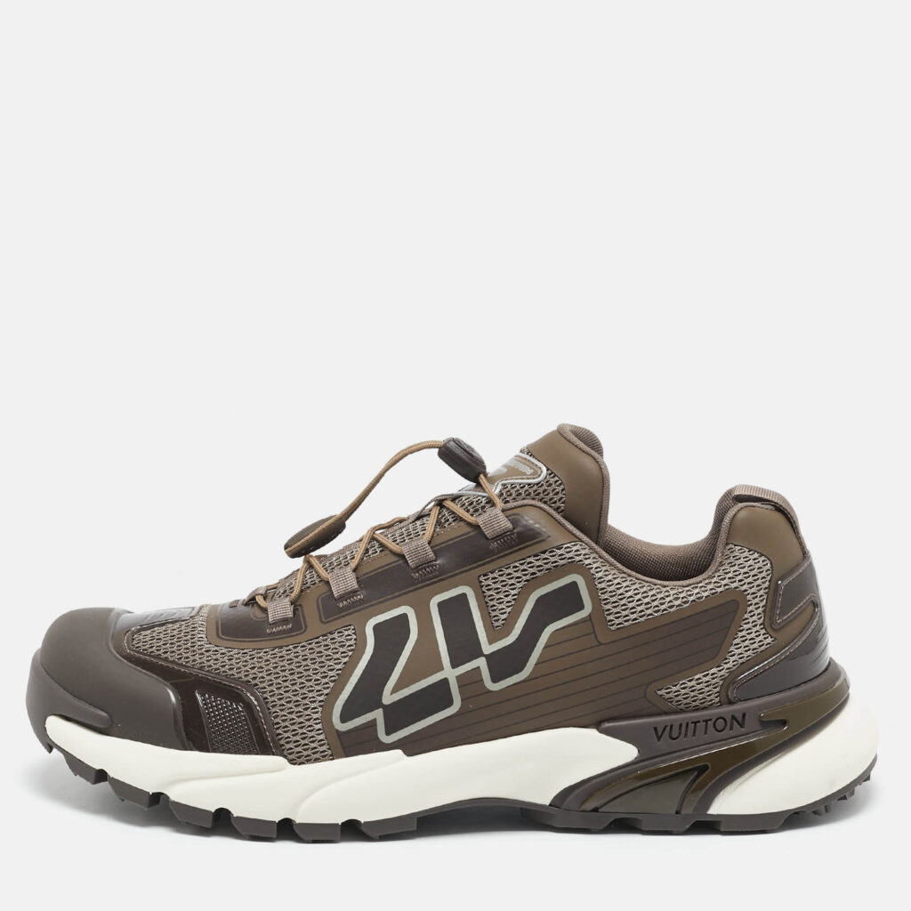 luxury-men-louis-vuitton-used-shoes-p1146210-010.jpg Louis Vuitton Brown Mesh and Leather LV Runner Tatic Sneakers Size 44
