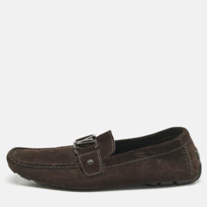 Louis Vuitton Dark Brown Suede Hockenheim Slip On Loafers Size 42.5