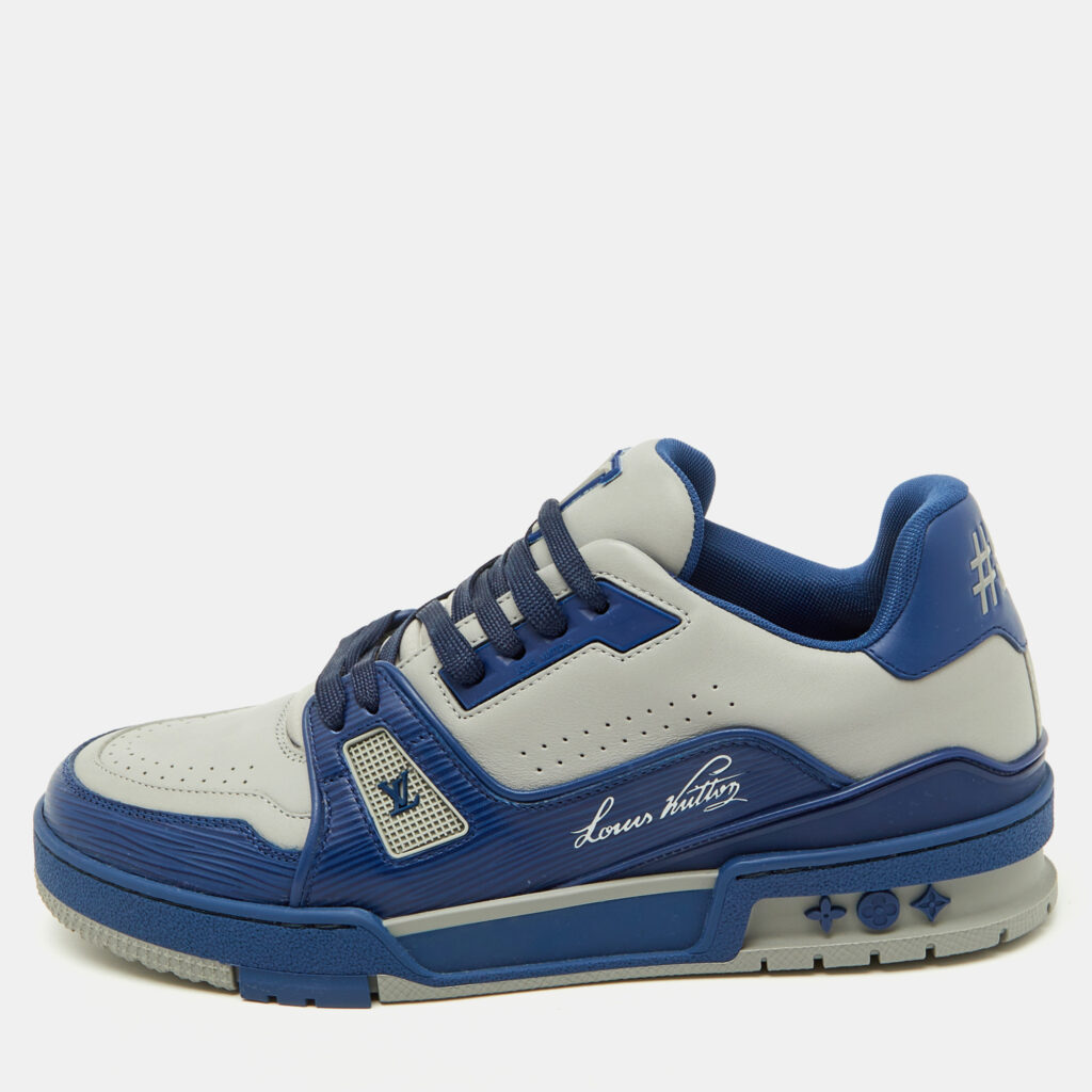 luxury-men-louis-vuitton-used-shoes-p1154348-003.jpg Louis Vuitton Blue/Light Grey Leather LV Trainer #54 Sneakers Size 40