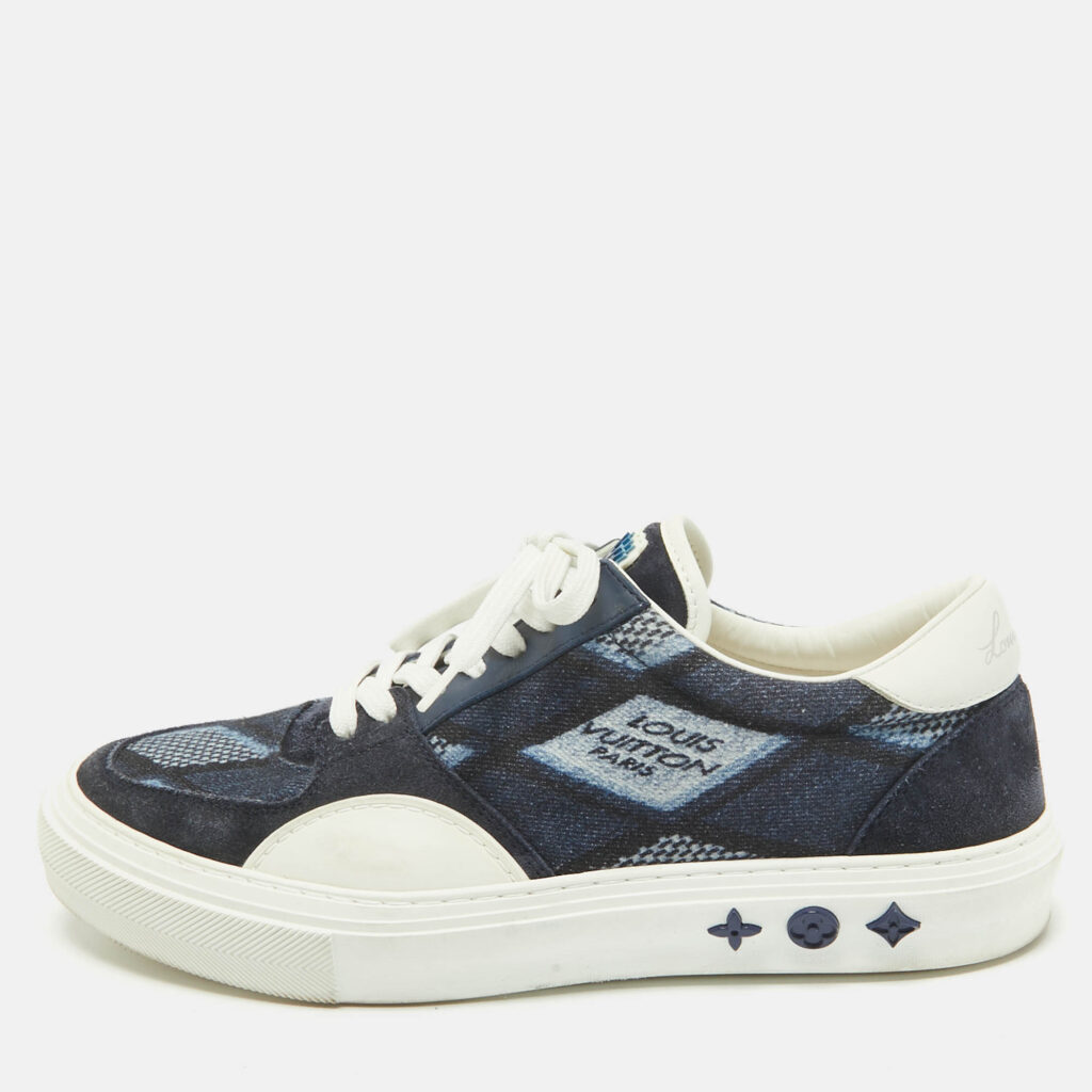 luxury-men-louis-vuitton-used-shoes-p1159703-010.jpg Louis Vuitton Blue Denim and Suede Richelieu LV Ollie Low Top Sneakers Size 40