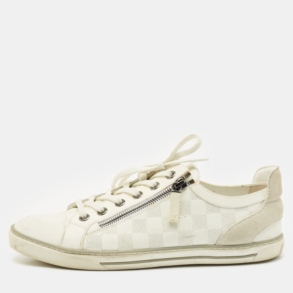 luxury-men-louis-vuitton-used-shoes-p1159790-007 Louis Vuitton White Leather and Suede Frontrow Low Top Sneakers Size 42