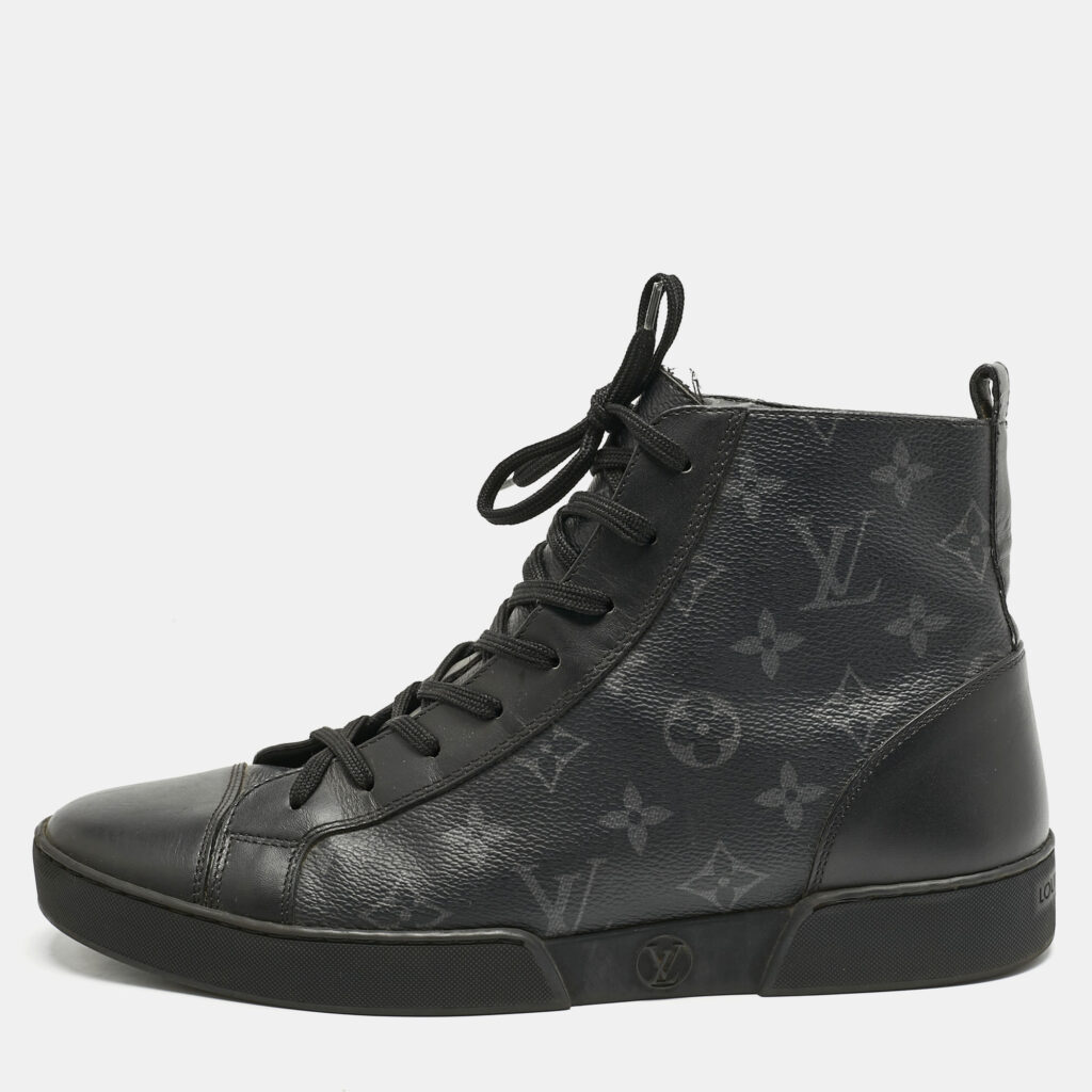 luxury-men-louis-vuitton-used-shoes-p1159928-008.jpg Louis Vuitton Black Monogram Eclipse Canvas and Leather Match Up High Top Sneakers Size 40