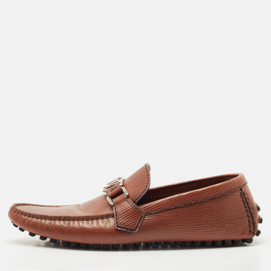 luxury-men-louis-vuitton-used-shoes-p1160587-010 Louis Vuitton Brown Leather Hockenheim Slip On Loafers Size 40.5
