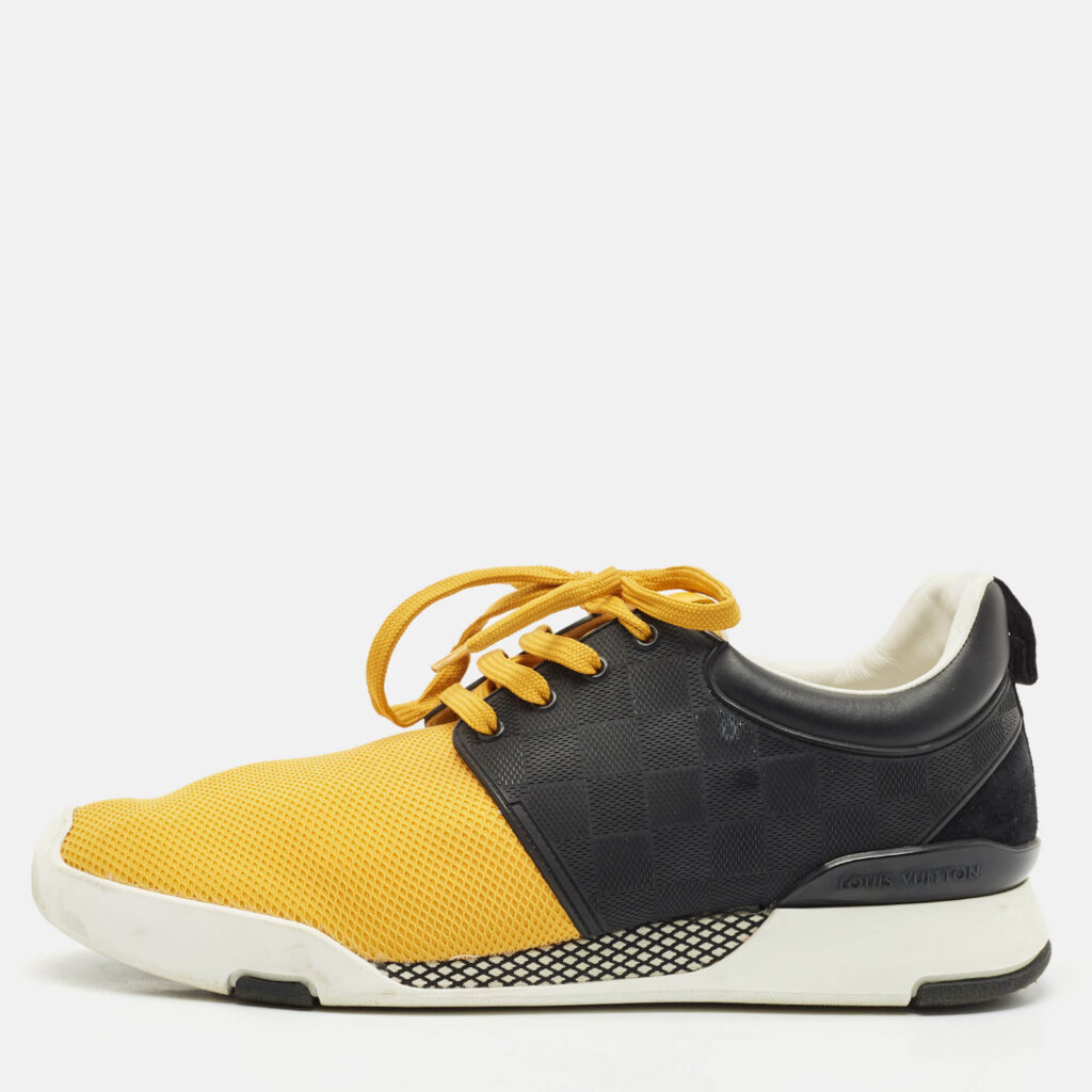 luxury-men-louis-vuitton-used-shoes-p1165716-010.jpg Louis Vuitton Yellow/Black Mesh and Damier Rubber Fastlane Sneakers Size 41.5