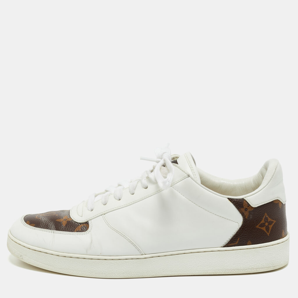 luxury-men-louis-vuitton-used-shoes-p1166432-001 Louis Vuitton White Leather and Monogram Canvas Rivoli Sneakers Size 41
