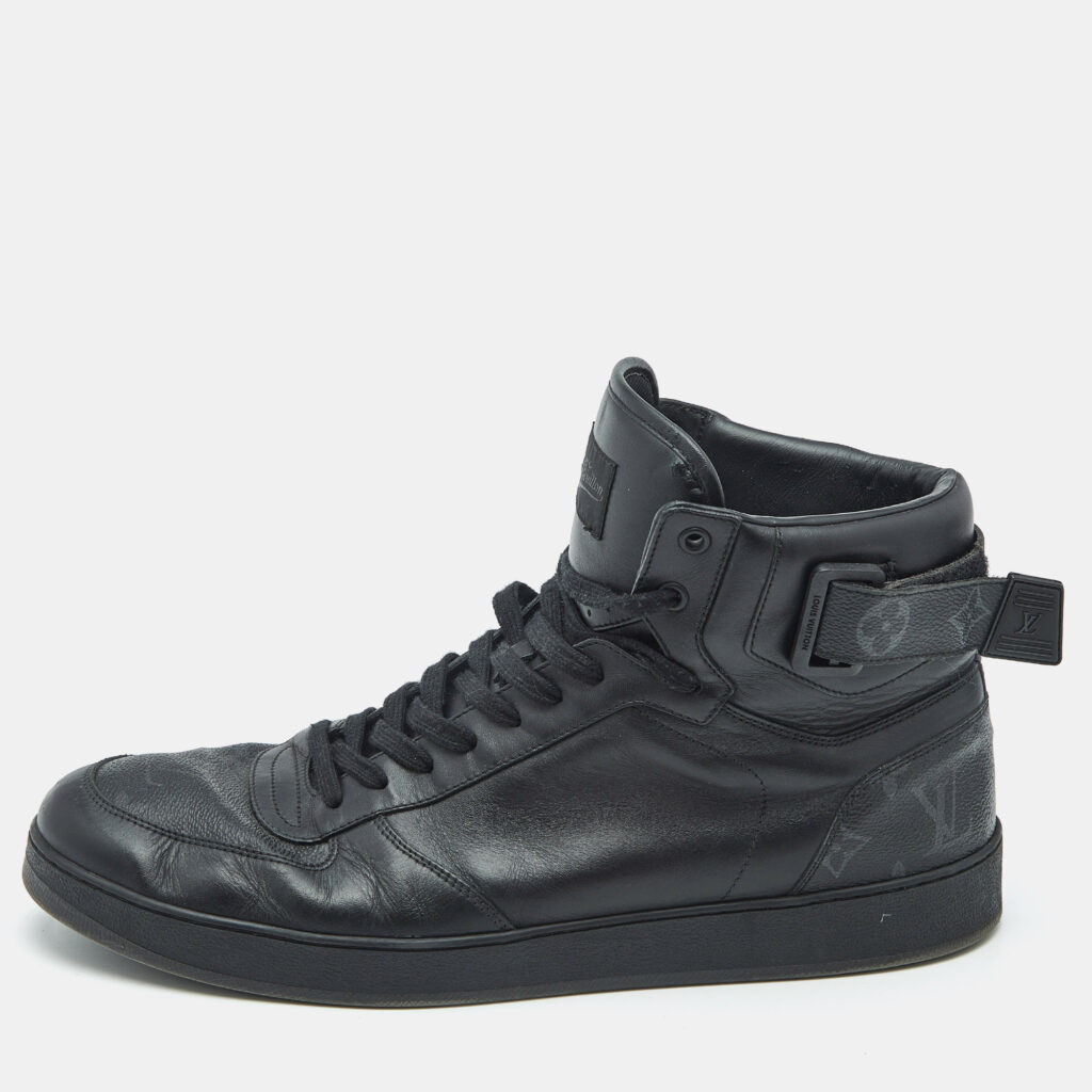 luxury-men-louis-vuitton-used-shoes-p1166771-001.jpg Louis Vuitton Black/Grey Graphite Canvas Rivoli High Top Sneakers Size 44.5