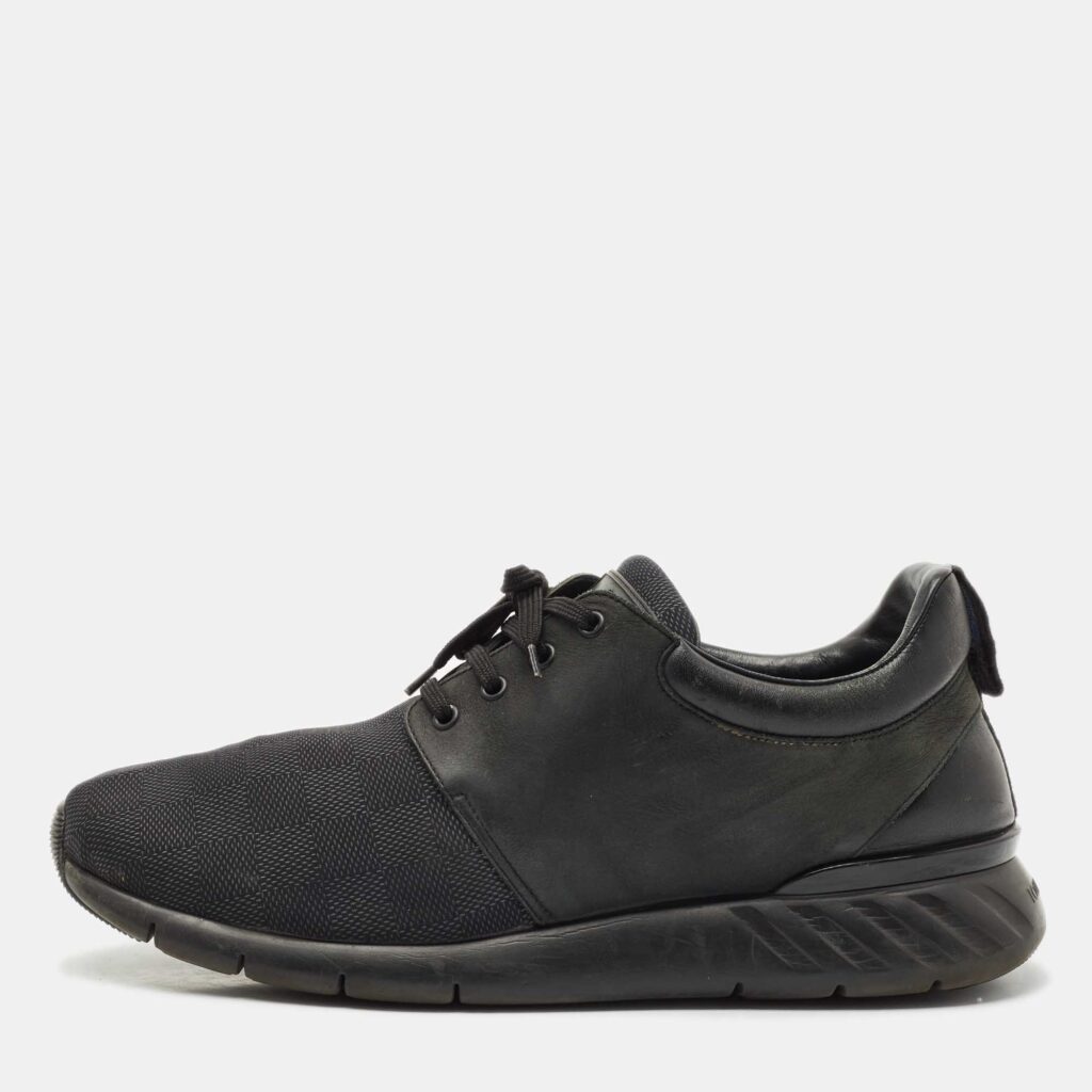 luxury-men-louis-vuitton-used-shoes-p1166977-003 Louis Vuitton Black Damier Neoprene and Leather Fastlane Sneakers Size 44.5