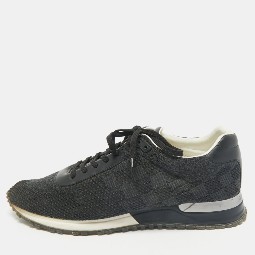 luxury-men-louis-vuitton-used-shoes-p1167271-005 Louis Vuitton Black Damier Knit Fabric And Leather Run Away Low Top Sneakers Size 44