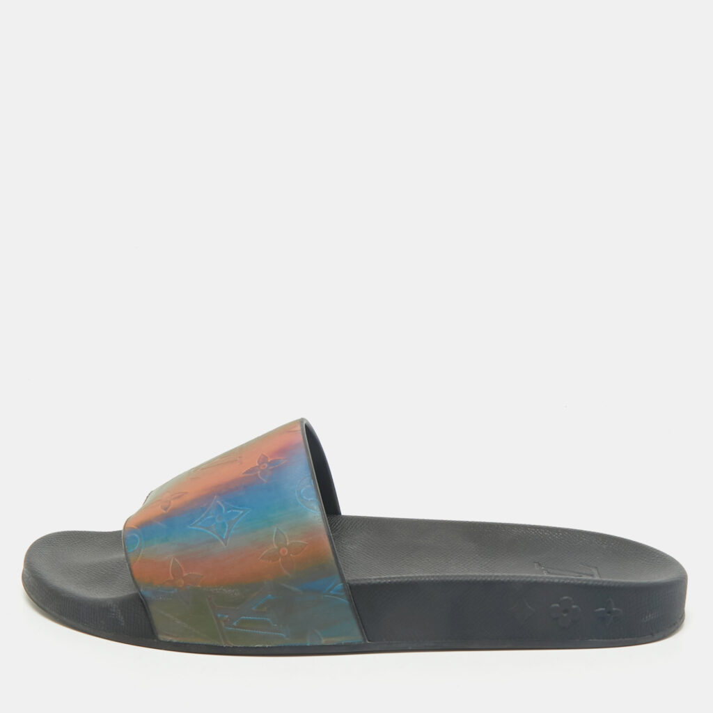 luxury-men-louis-vuitton-used-shoes-p1167406-001 Louis Vuitton Multicolor Iridescent Monogram Rubber Waterfront Slides Size 41