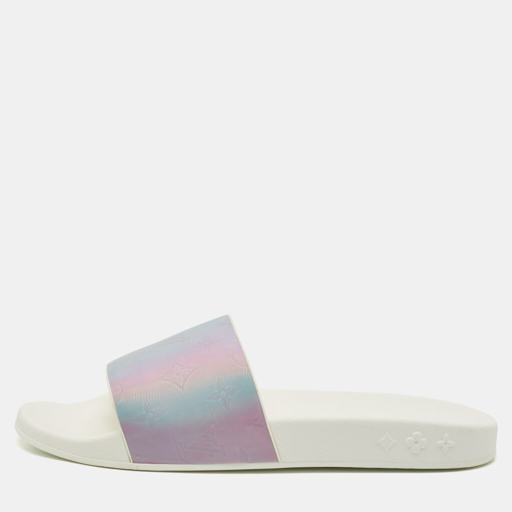 luxury-men-louis-vuitton-used-shoes-p1168163-001 Louis Vuitton Iridescent Prism Monogram PVC Waterfront Slides Size 41