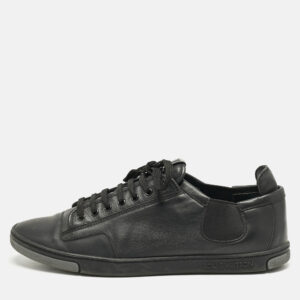 Louis Vuitton Black Leather Logo Lace Up Sneakers Size 42.5